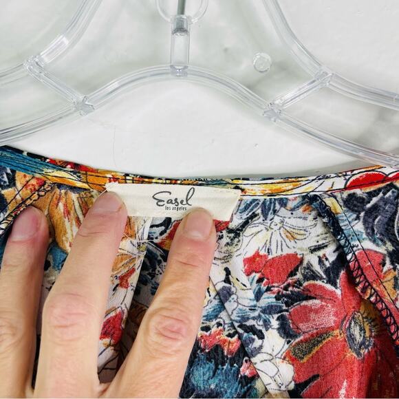 Easel blue red white floral wrap boho blouse top small - Picture 5 of 8